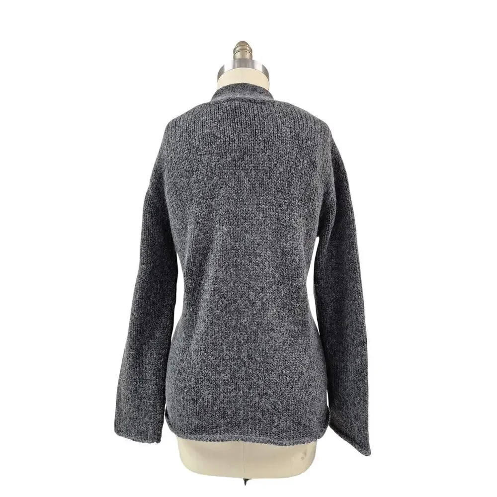 Eileen Fisher Charcoal Gray Twist front Italian Wool sweater Sz M
